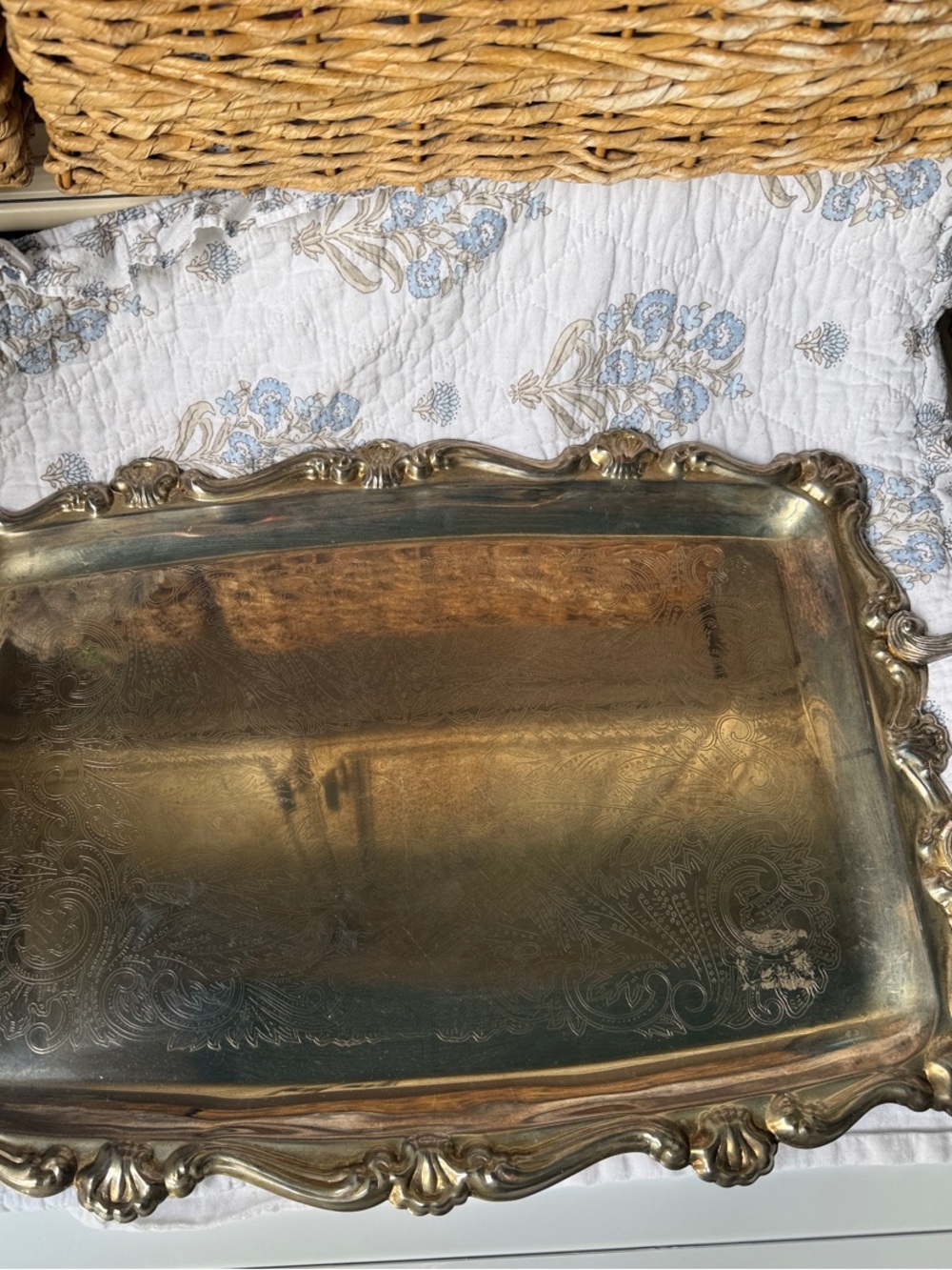 Vintage Gold Ornate Rectangular Serving Tray